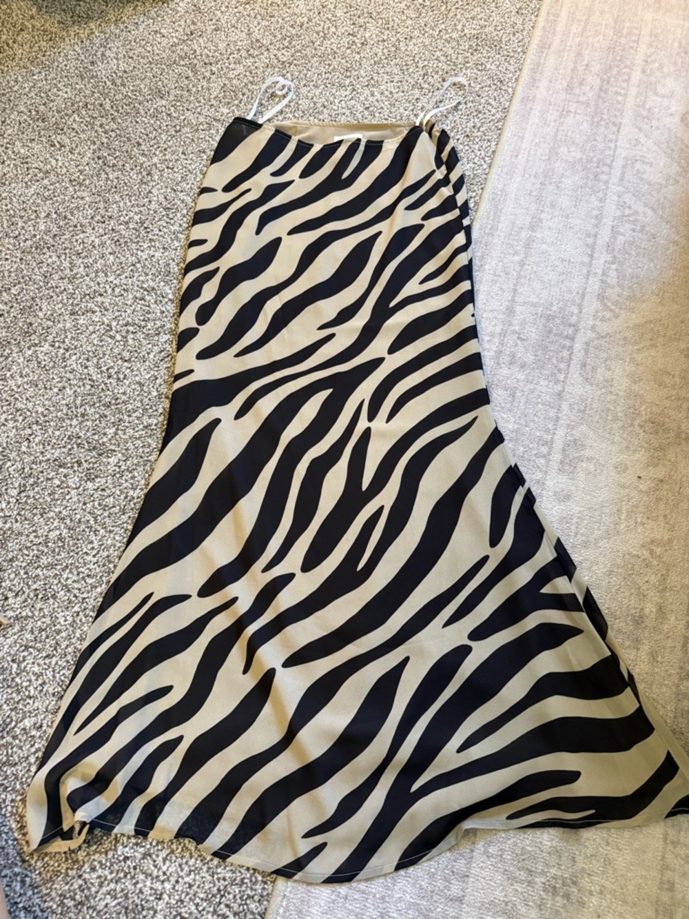 Lioness Black and Cream Zebra-Print Midi Slip Skirt